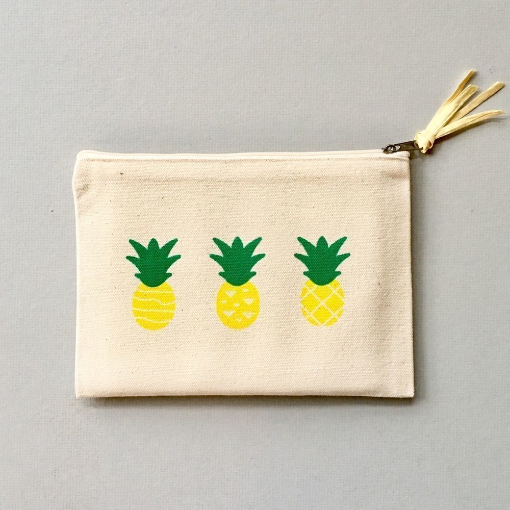 NWT Canvas Make-Up Pouch with Cute Pineapple Print
